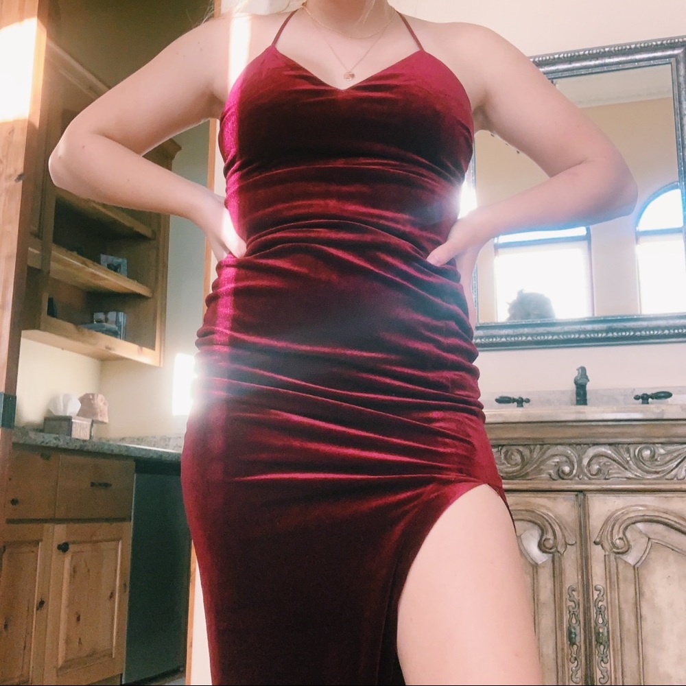 Bardot Red Velvet Slip Dress